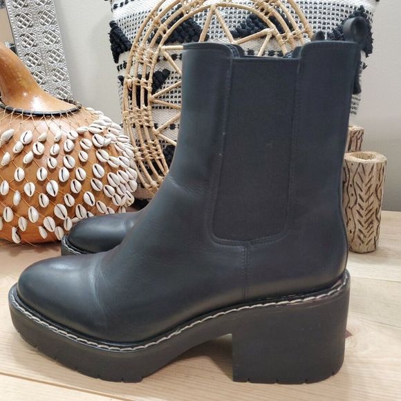 Sam Edelman Anderson Chelsea Calf Boot Chunky Platform Black Leather Womens 11M - Picture 13 of 13